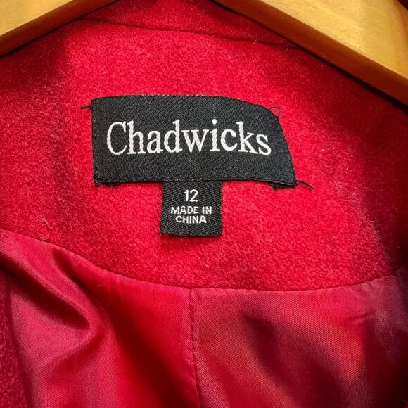 Chadwicks Women's Wool Notch Collar Button Front Long Coat Sz 12 Red Long Sleeve - Picture 3 of 12